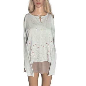 Casual Corner Annex Granny Core Cardigan Embroidered Soft Sage Green Size L
